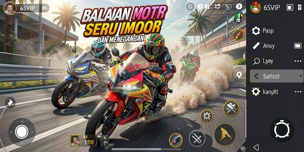Tampilan screenshot gameplay 6SVIP menampilkan balapan motor yang intens.