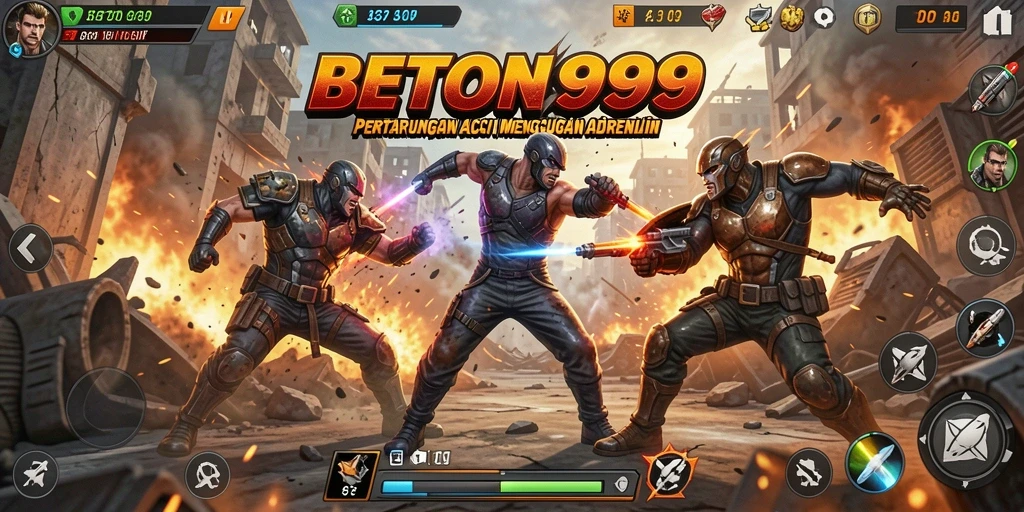 Screenshot menunjukkan aksi mendebarkan dalam BETON999 dengan karakter beraksi.
