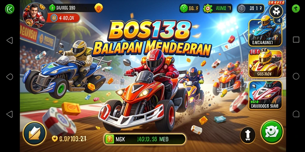 Tampilan gameplay menegangkan dari balapan BOS138 yang seru.