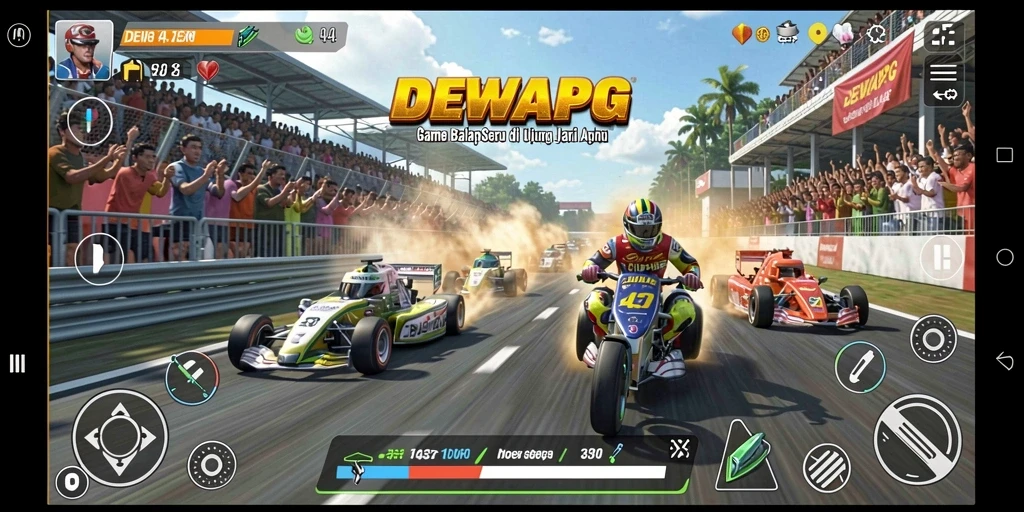 Gameplay seru DEWAPG dengan balapan memacu adrenalin.