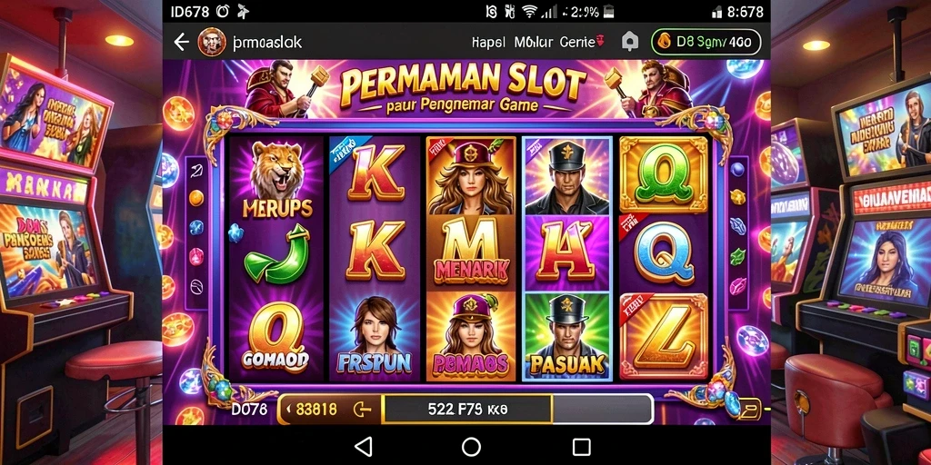 Screenshot gameplay <strong>ID678</strong> menampilkan gulungan dengan simbol berwarna-warni dan efek menarik.