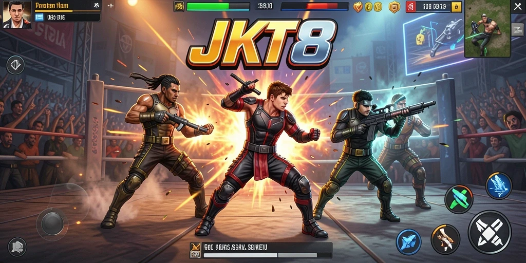 Screenshot gameplay JKT8 menampilkan aksi pertarungan yang seru.