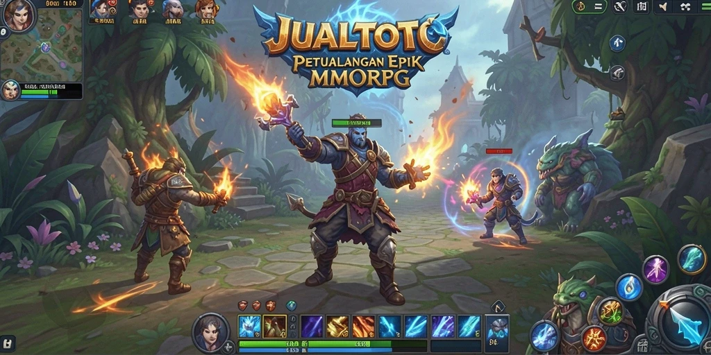 Screenshot gameplay JUALTOTO menunjukkan pertarungan seru dalam dunia MMORPG.