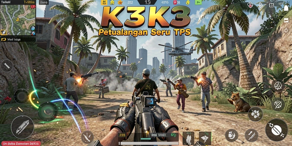 Tampilan gameplay seru di K3K3 dengan aksi tembak-menembak yang mendebarkan.