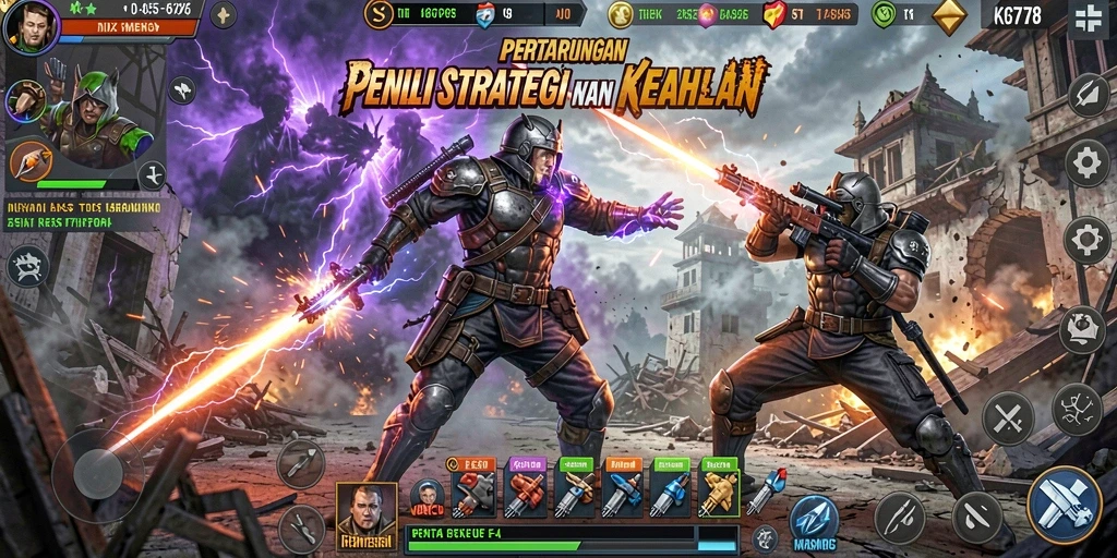 Tampilan gameplay pertarungan yang intens dan mendebarkan.