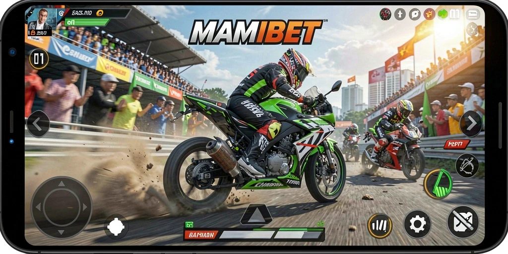 Tampilan gameplay MAMIBET yang mendebarkan dalam balapan motor.