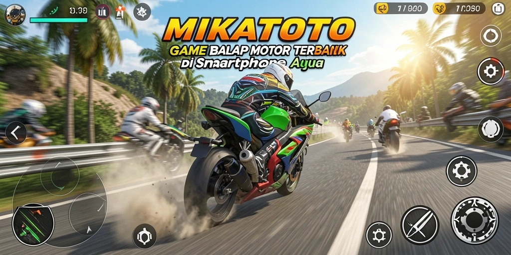 Gameplay seru di MIKATOTO dengan balapan motor cepat.