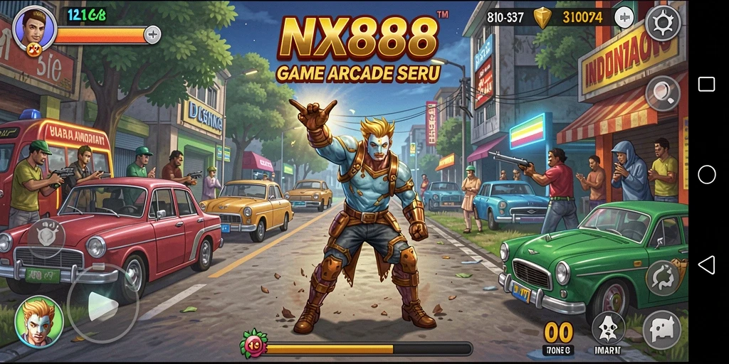 Screenshot utama NX888 yang menunjukkan gameplay arcade yang mendebarkan.