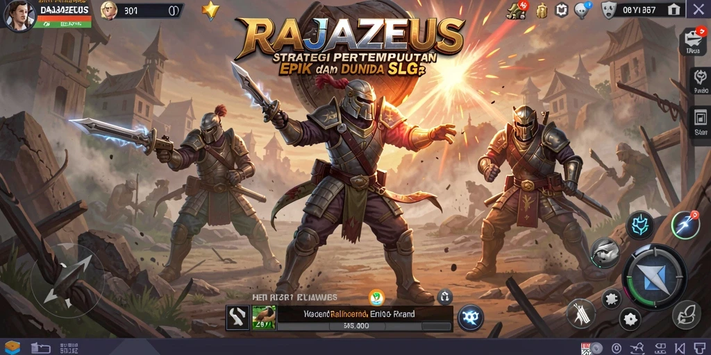 Screenshot gameplay menunjukkan pertarungan strategis di RAJAZEUS.