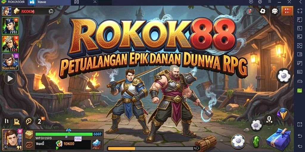 Tampilan gameplay ROKOK88 dengan pertempuran RPG yang seru.