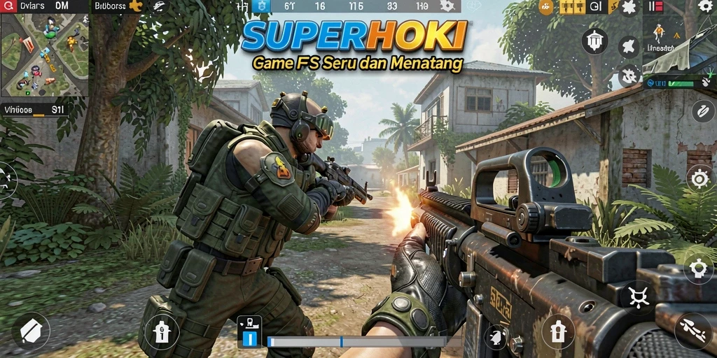 Tangkapan layar menampilkan aksi tembak-menembak intens di SUPERHOKI.