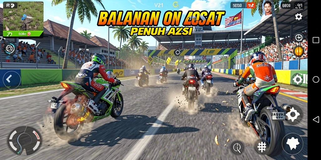 Tampilan gameplay mendebarkan dari balapan motor V21.