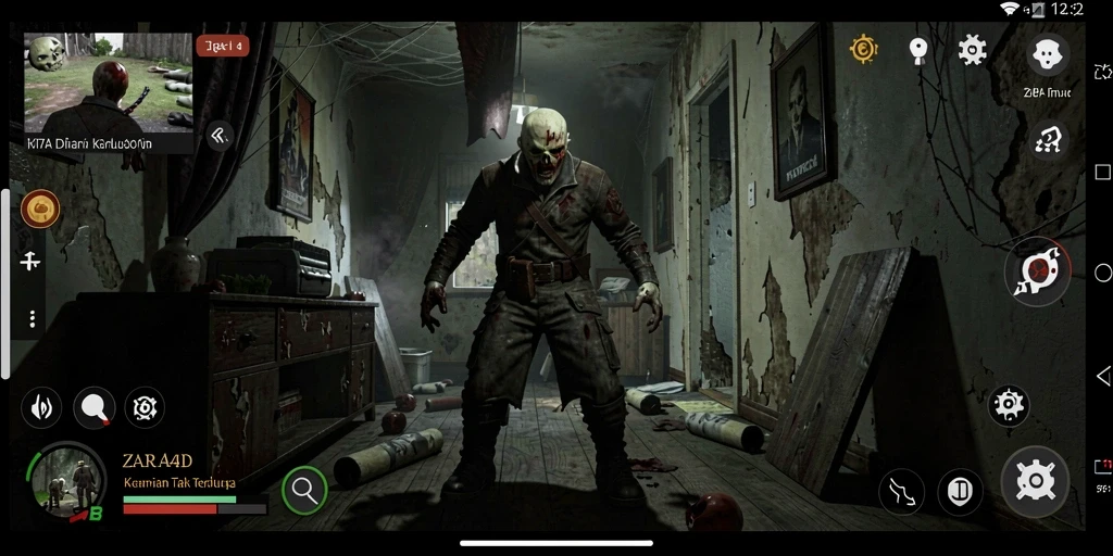 Screenshot menampilkan suasana mencekam dalam ZARA4D saat pemain menjelajahi tempat angker.