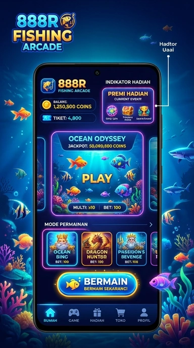 Tampilan antarmuka aplikasi 888r yang modern.